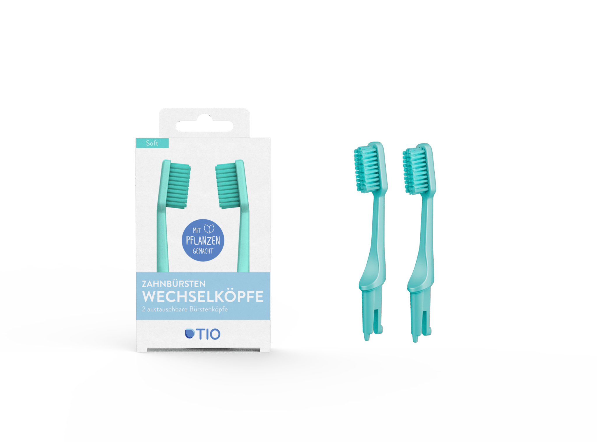 Bioplastikust valmistatud hambaharja vahetusotsikud TIO (roheline medium soft) (5)